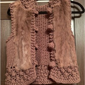 Romeo & Juliet Couture Taupe Knit Vest with Faux Fur